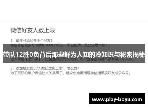 带队12胜0负背后那些鲜为人知的冷知识与秘密揭秘